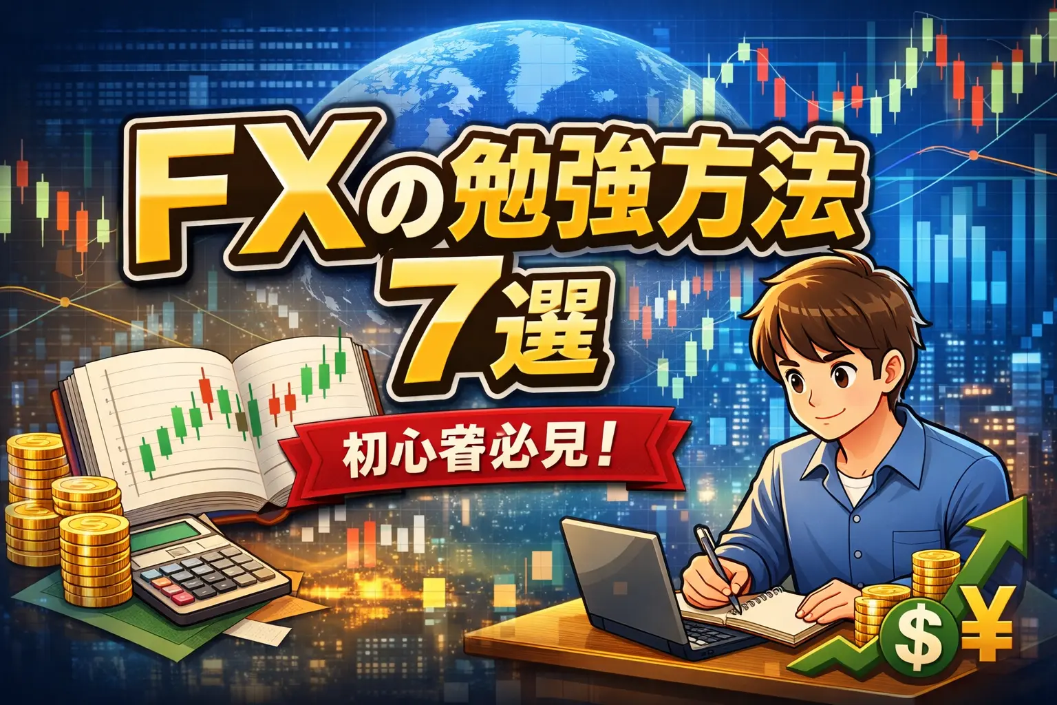 FXの勉強方法7選を初心者向けにわかりやすく解説したアイキャッチ画像