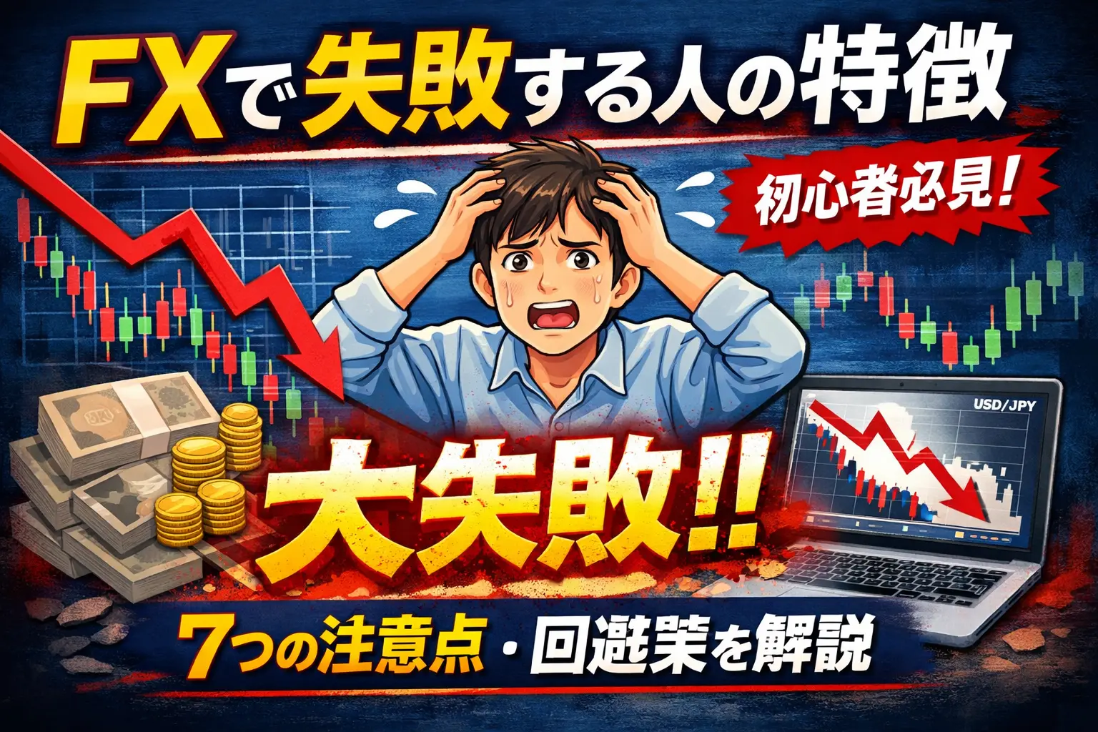 FXで失敗する人の特徴7選を解説したアイキャッチ画像