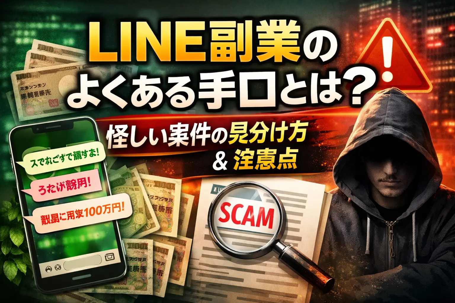 LINE副業の手口や注意点を解説するイメージ画像
