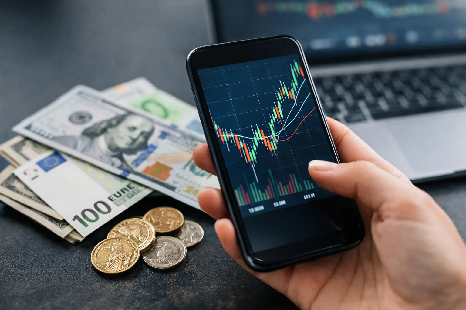FXのチャートをスマホで確認する初心者のイメージ