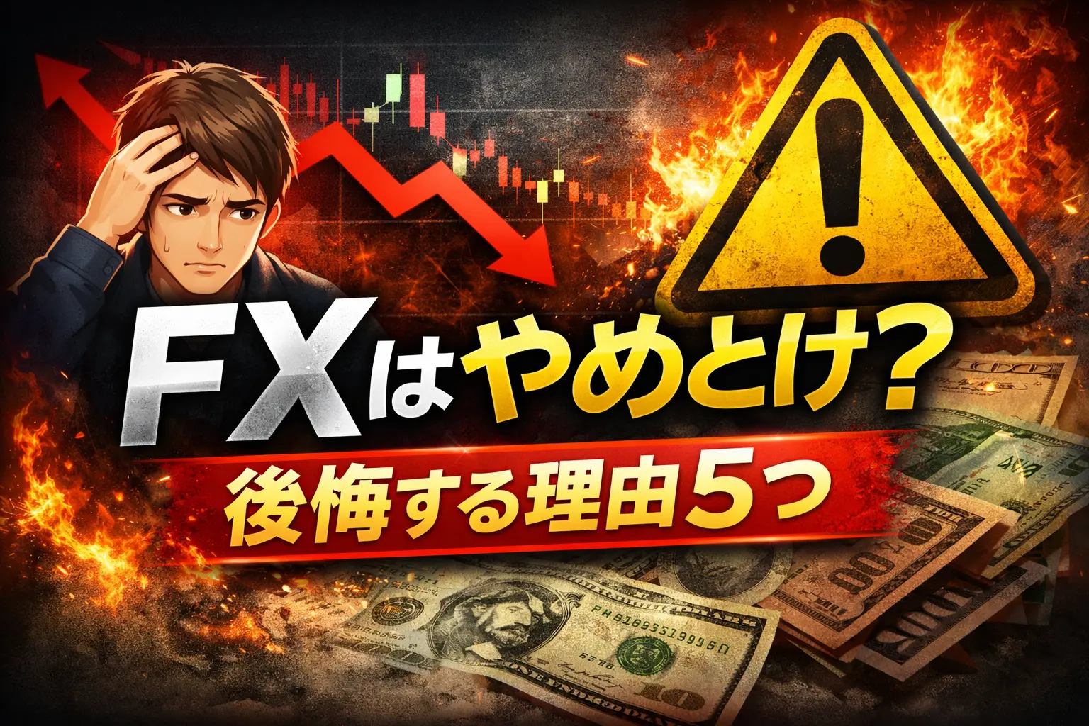 FXはやめとけと言われる理由と初心者が後悔するリスクを解説したイメージ