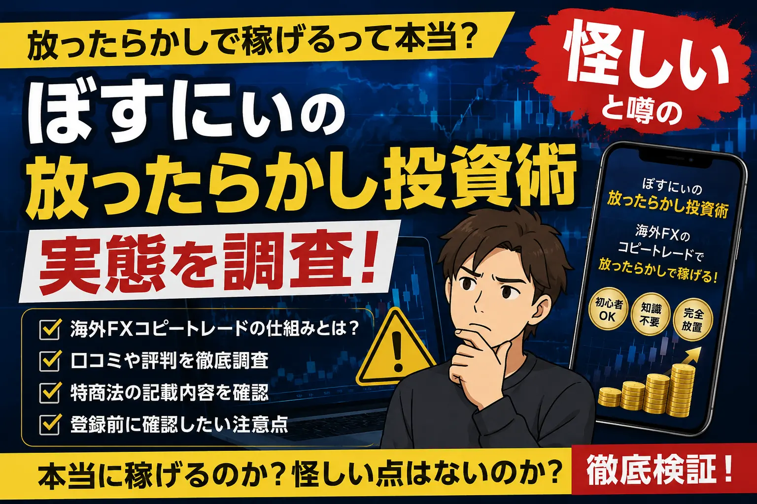 ぼすにいの放ったらかし投資術は怪しい？海外FXコピートレードを調査