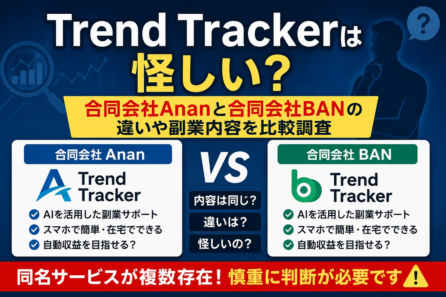 Trend Trackerは怪しい？合同会社Ananと合同会社BANを比較調査