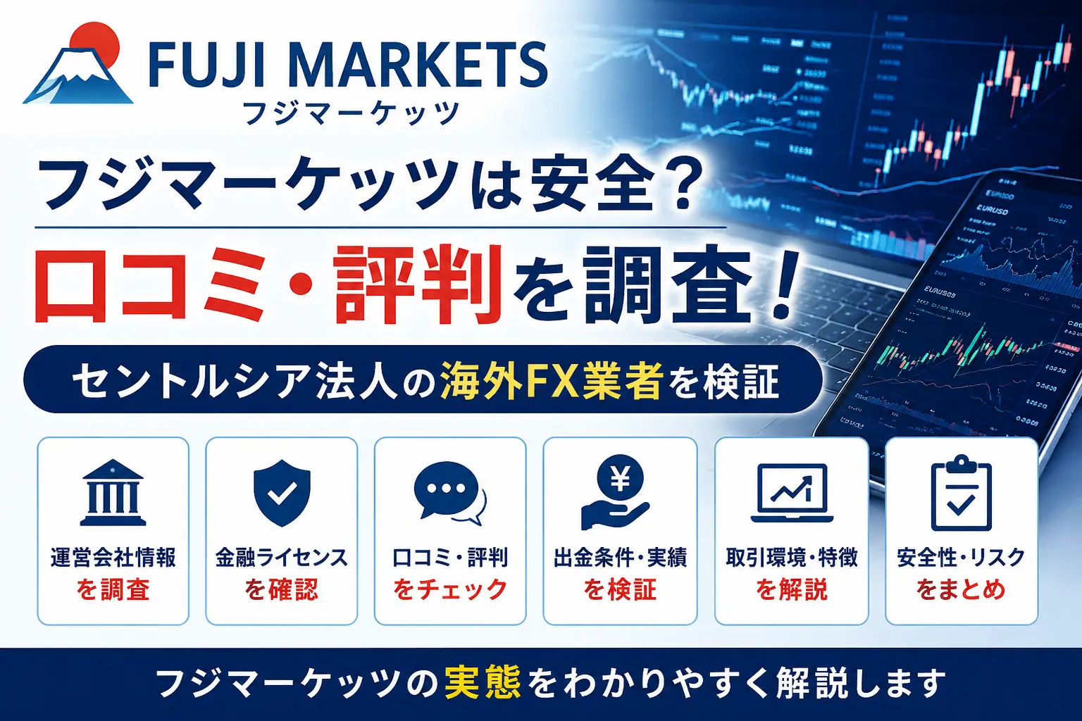 フジマーケッツ（Fuji Markets）の口コミや評判、出金情報を調査したイメージ