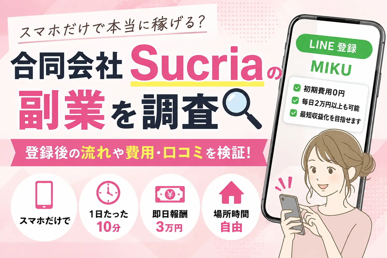 合同会社Sucriaの副業内容や口コミ、特商法について調査したイメージ