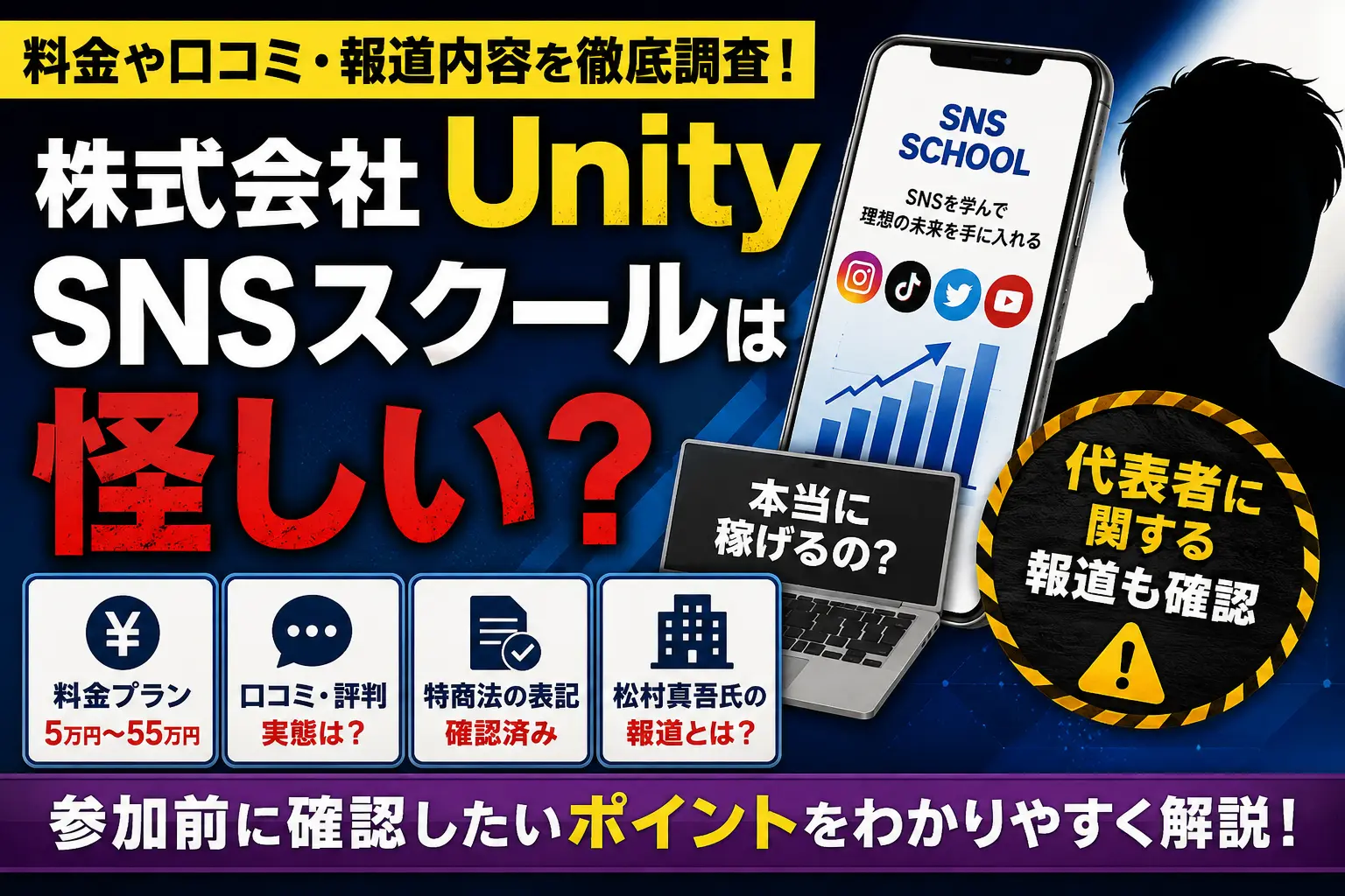 株式会社Unity SNSスクールの口コミや料金、運営会社情報を調査したイメージ画像