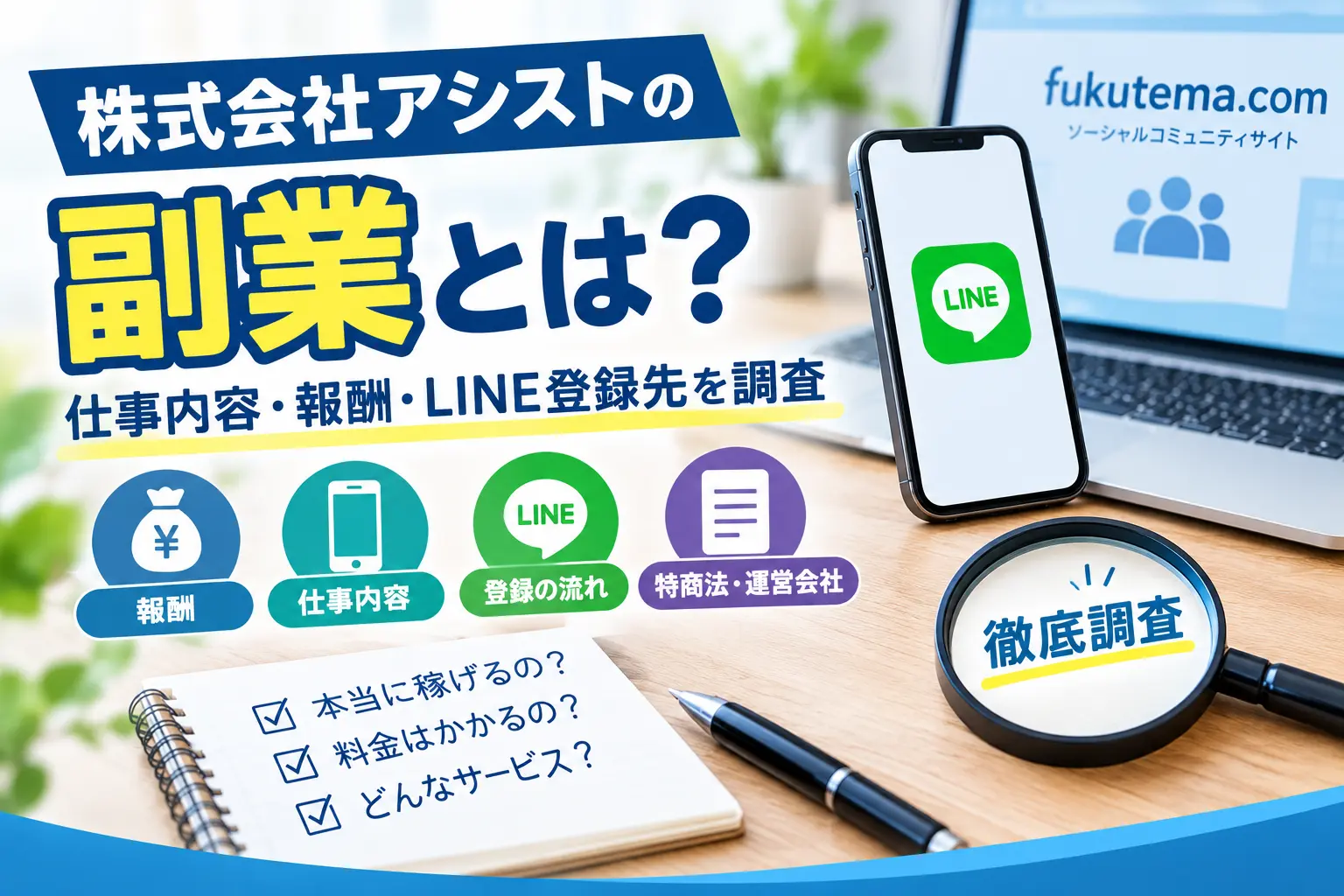 株式会社アシストの副業について仕事内容や報酬、LINE登録を調査したイメージ