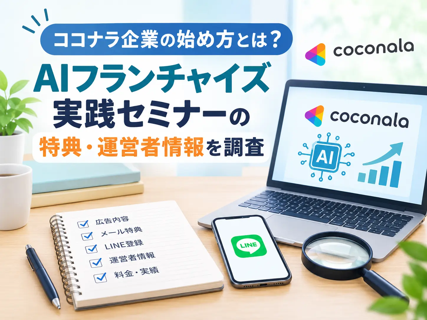 ココナラを活用したAI副業の仕組みやセミナー情報を調査するイメージ
