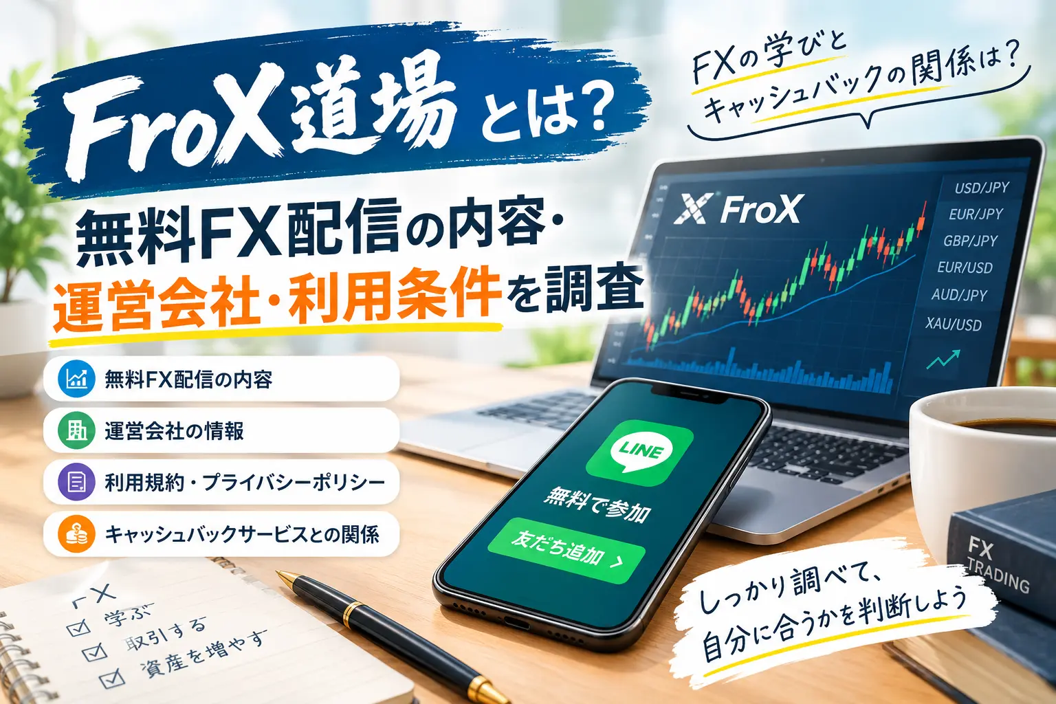 FroX道場の無料FX配信と運営情報を調査するイメージ