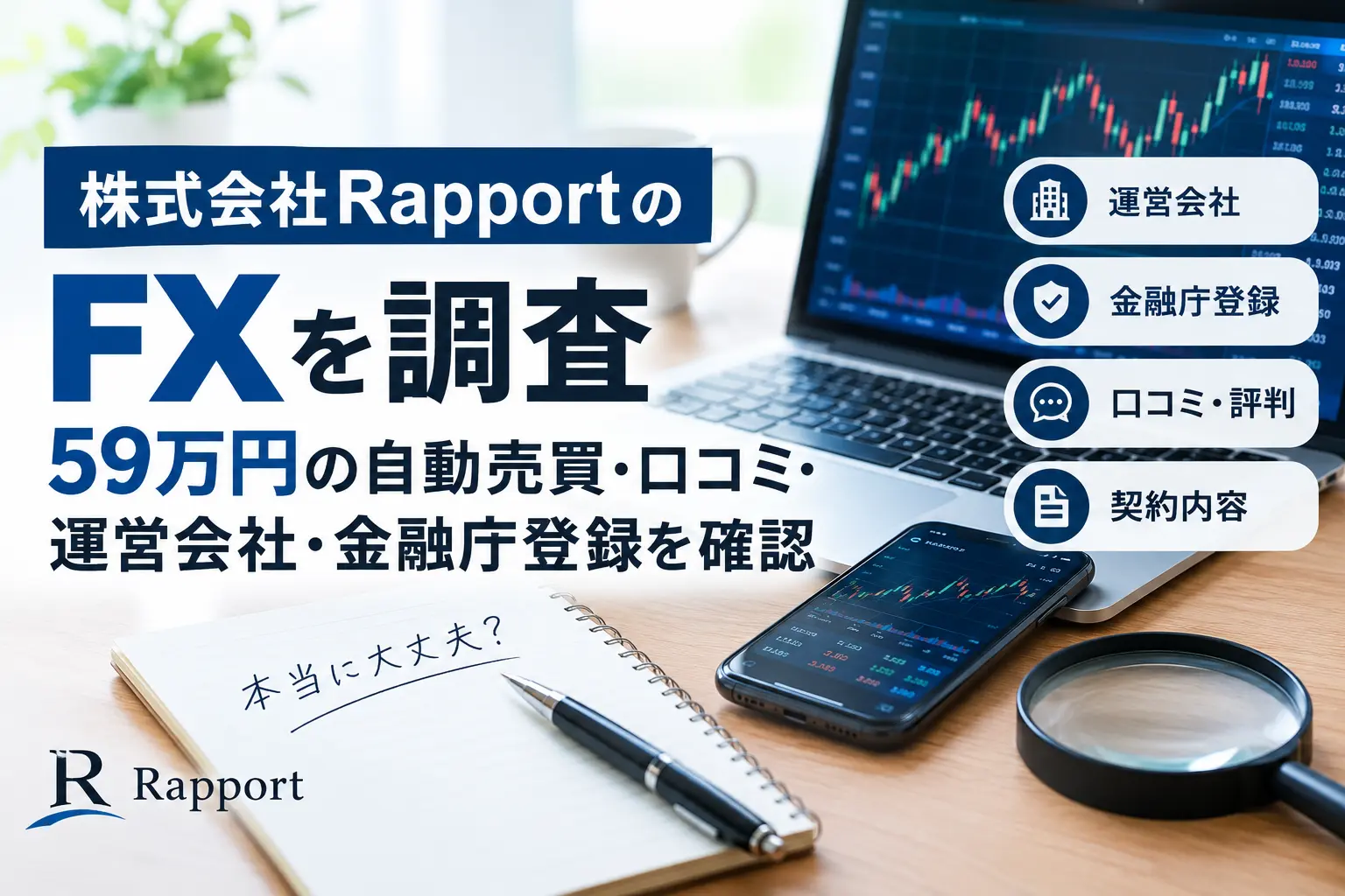株式会社RapportのFXや自動売買について公開情報を調査するイメージ
